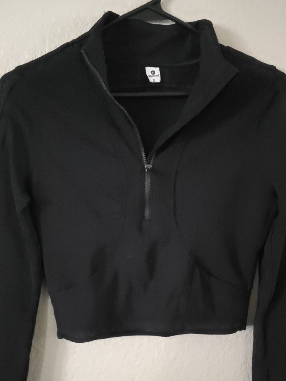 90 Degree By Reflex Black Cropped Long-Sleeve Half-Zip Top